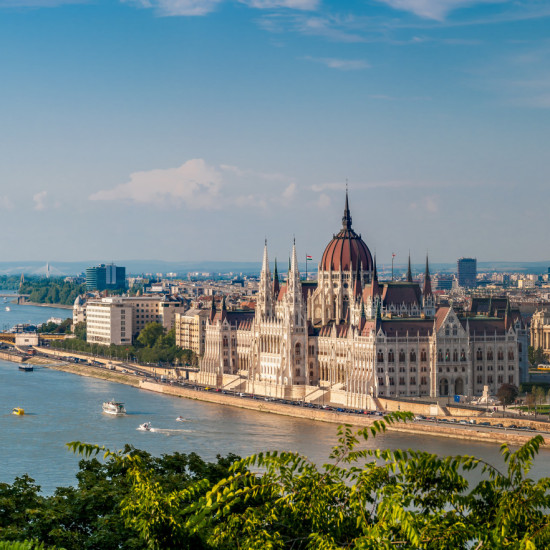 Panorama view at the parliament with Danube river in Budapest